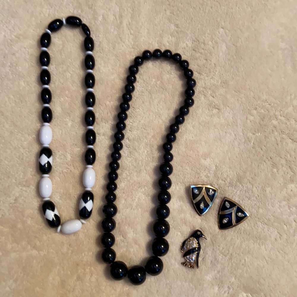 Vintage Costume Jewelry Black White Gold Crystal